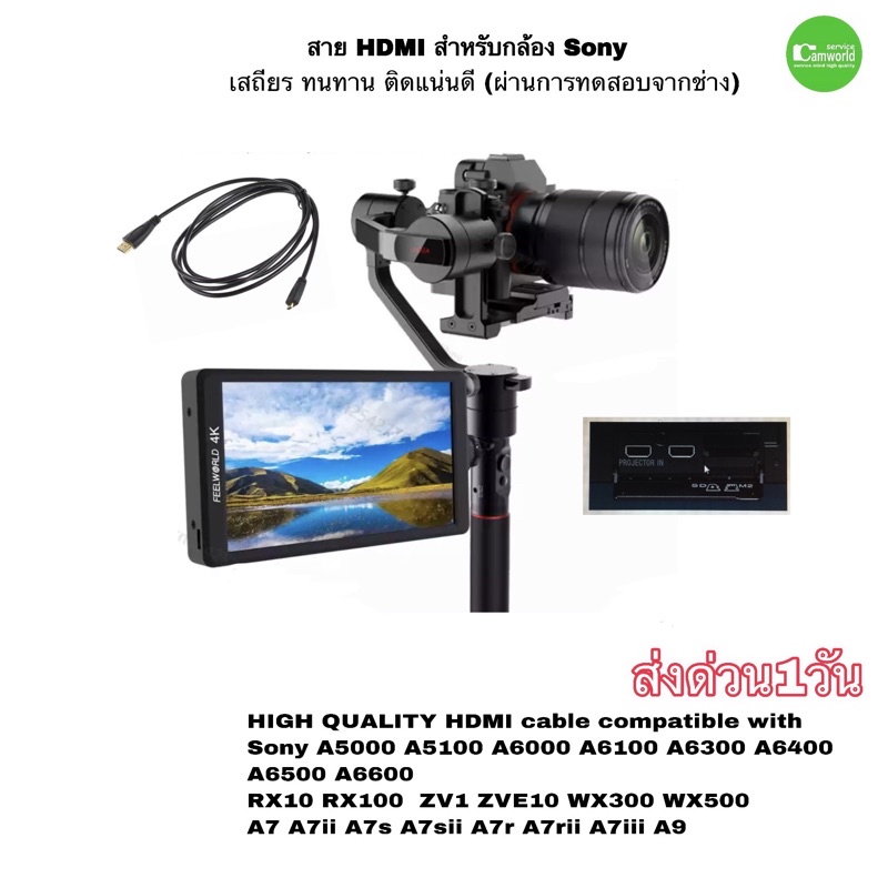 สาย-hdmi-sony-for-ตรงรุ่น-ยาว-3m-ใช้ต่อกล้อง-ทีวี-tv-monitor-dvd-โซนี่-รุ่น-zv-1-zv-e10-a6000-a6100-a6300-a6400-อื่นๆ