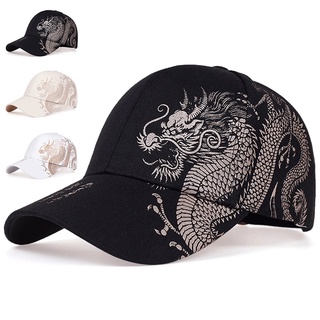 หมวกเบสบอลปักลายมังกรและฟินิกซ์หมวกฮิปฮอปป้องกันรังสียูวีแฟชั่นใหม่ Unisex