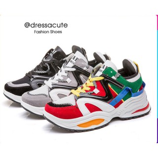 [No.530-1] Defect Sale!! ⭐️ มีตำหนิ Platform Shoes รองเท้าผ้าใบแบบผูกเชือก แต่งหนังกลับ (EAF-