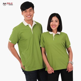 เสื้อโปโล สีเขียว ปกครีม ขลิบขาว-เขียว PK035 - Polomaker