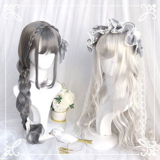 ผมปลอม ❇Wigmaker เต็มหัวผมยาวหยิกผมยาว lolita ผมยาวคลื่นลูกใหญ่สีขาว cos เต็ม cos✬