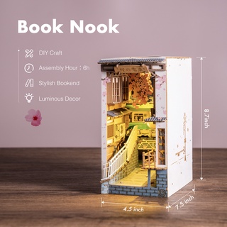 Robotime Rolife Sakura Densya Book Nook ชุดโมเดลหนังสือบ้านตุ๊กตา พร้อมไฟ LED ไม้ปริศนา สําหรับตกแต่งชั้นวางหนังสือ TGB01