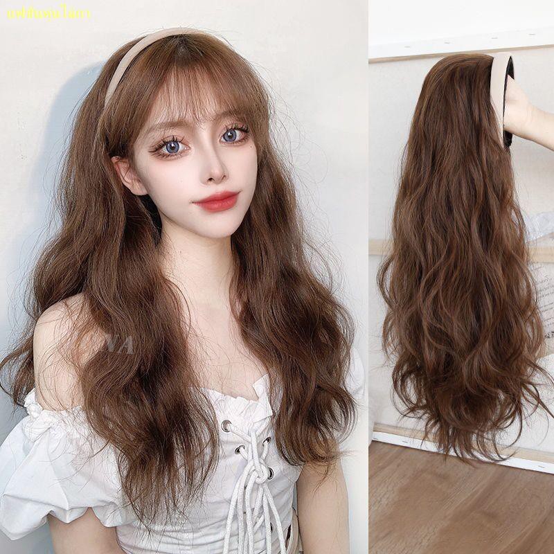 เงินร้อน-วิกผมผู้หญิงผมยาวม้วนลอนคลื่นคลื่นใหญ่ที่คาดผมขี้เกียจวิกผมครึ่งหัวปกรูปตัวยูผมยาวตรงเต็มหัว