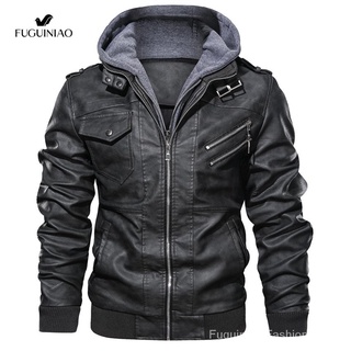 Fuguiniao แจ็คเก็ตหนังรถจักรยานยนต์ผู้ชาย BIKER Moto JACKET (M-3XL)