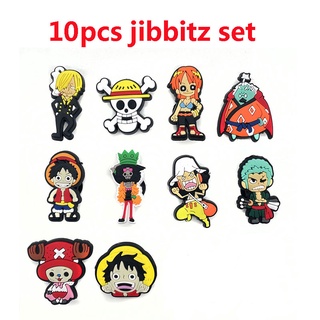 10 ชิ้น การ์ตูน jbt One Piece croc อุปกรณ์เสริมเสน่ห์ ชุดลูฟี่ อะนิเมะ jbt Pins สําหรับผู้ชาย หัวเข็มขัดตกแต่งรองเท้า