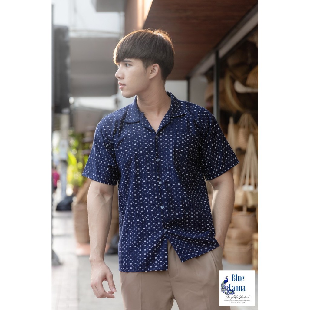 ภาพสินค้าเสื้อคอจีนผู้ชายผ้าฝ้ายสไตล์ล้านนา BlueLanna จากร้าน thapanan027 บน Shopee ภาพที่ 7