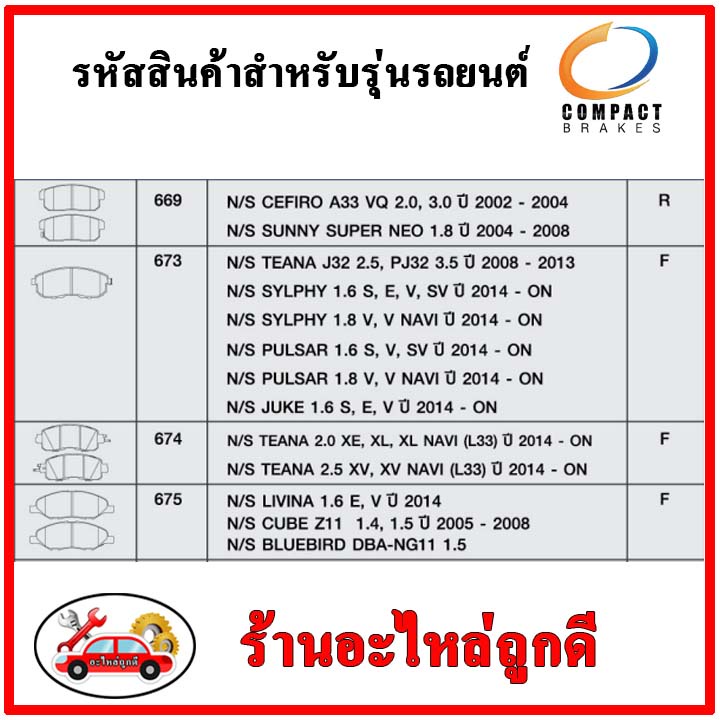 compact-คอมแพ็ค-ผ้าเบรคหน้า-nissan-cube-1-4-1-5-ปี-05-08