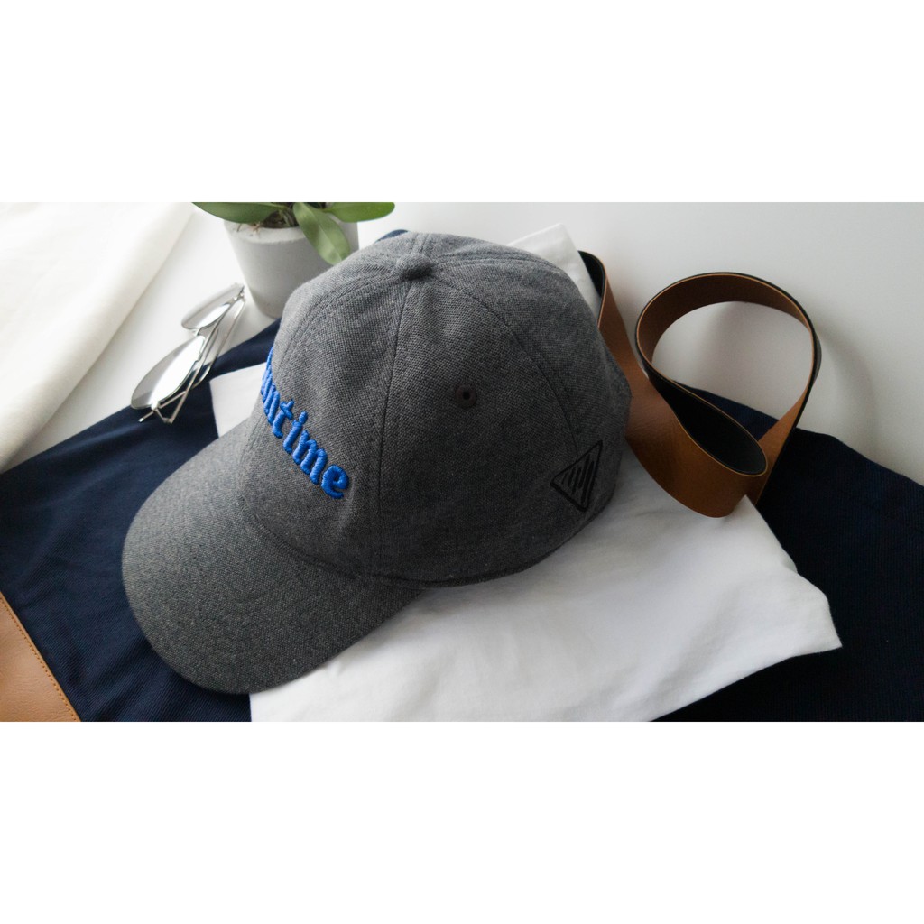 หมวกแก๊ป-risessense-ปักลาย-runtime-ตัวอักษรสีน้ำเงินบนหมวกสีเทาเข้ม-ส่งฟรีเคอร์รี่-ส่งฟรีems