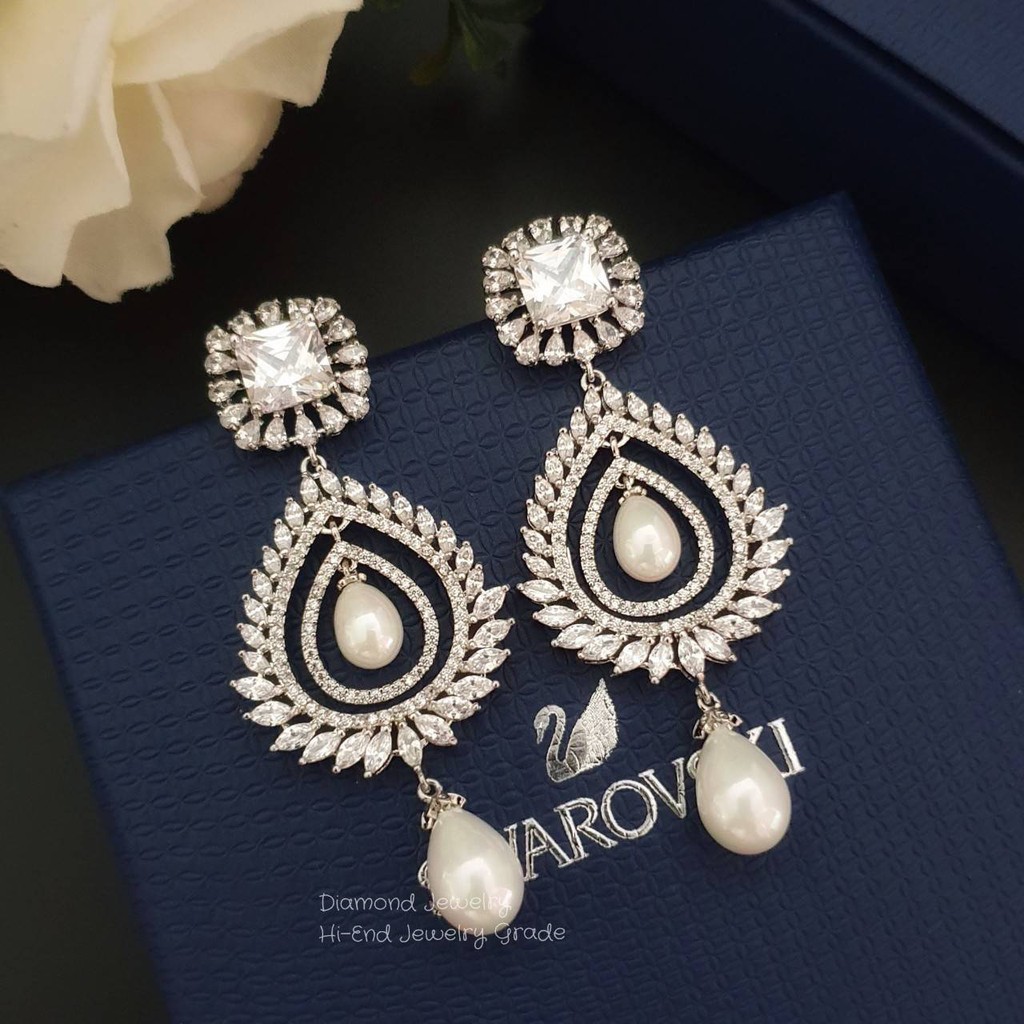 diamond-earring-ต่างหูเพชร-ต่างหูออกงาน-ตกแต่งด้วยเพชร-cz-แท้-งานสวยน่ารักดีไซส์เก๋มากๆค่ะ-เพชรวิ้งที่สุด-มีคลาสมากๆค่ะ