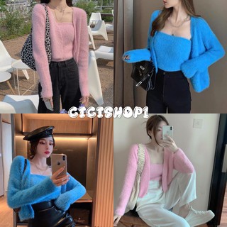 Cicishop (พร้อมส่ง)(6842)Set-เกาะอก+แขนยาวผ้าขนมิ้งใส่แล้วนุ่มนิ่มสีสันสดใสน่ารัก