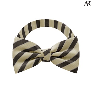 ANGELINO RUFOLO Bow Tie ผ้าไหมทออิตาลี่คุณภาพเยี่ยม โบว์หูกระต่ายผู้ชาย ดีไซน์ Coffee Stripe สีกากี