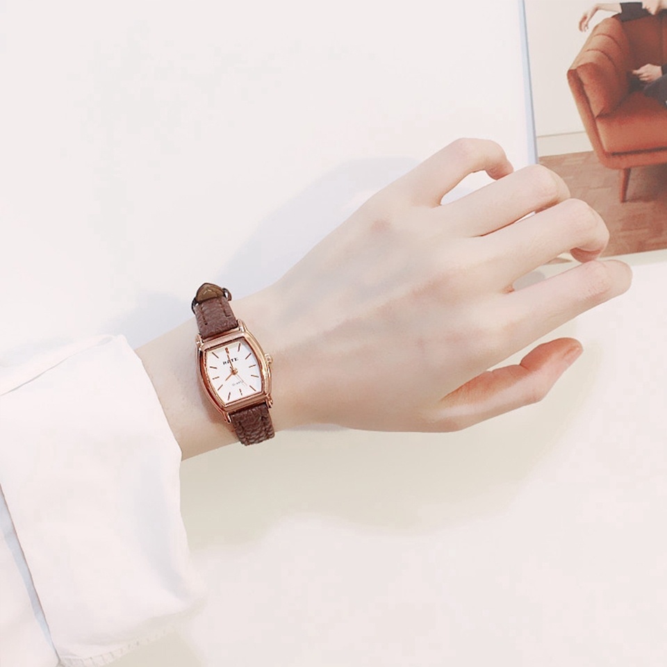 นาฬิกาแฟชั่น-ladies-watch-นาฬิกาผู้หญิงเข็มขัดน้ำหน้าปัดเล็กเข็มขัดบางเกาหลีย้อนยุคมินิควอตซ์นาฬิกาผู้หญิงดู