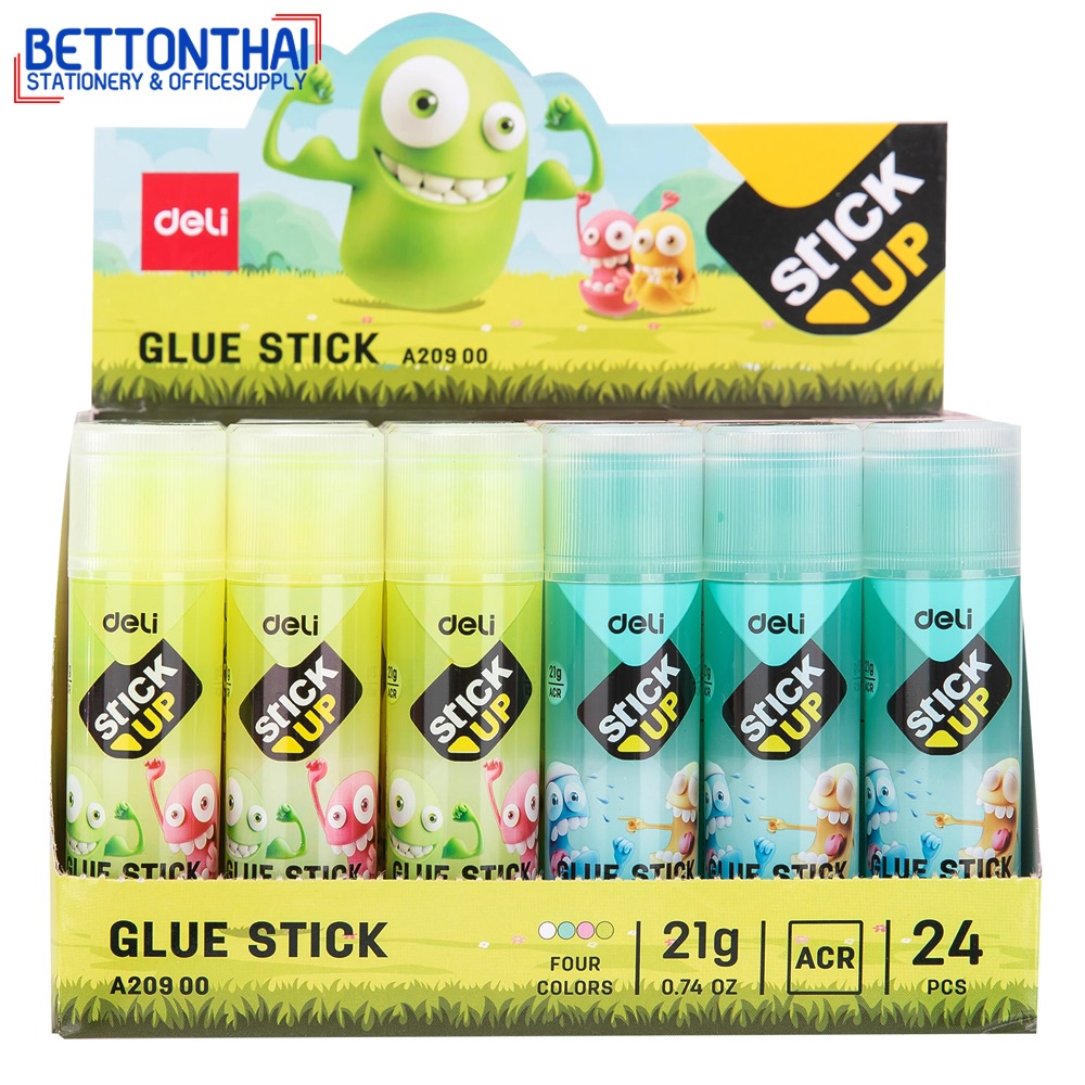 deli-a20900-pvp-glue-stick-กาวแท่ง-ขนาด-21-ml-สีใส-สะดวก-ปลอดสารพิษ-สำหรับเด็ก-ลายการ์ตูน-แพ็คกล่อง-24-ชิ้น-กาวแท่งpvp