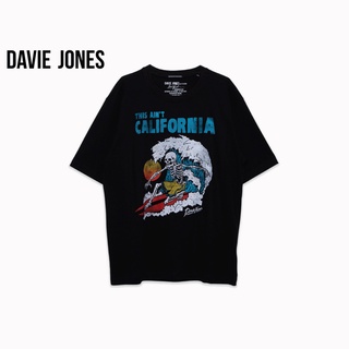 เสื้อยืดใหม่ 2022DAVIE JONES เสื้อยืดโอเวอร์ไซส์ พิมพ์ลาย สีดำ Graphic Print Oversized T-Shirt in black TB0290BKL XL  XX