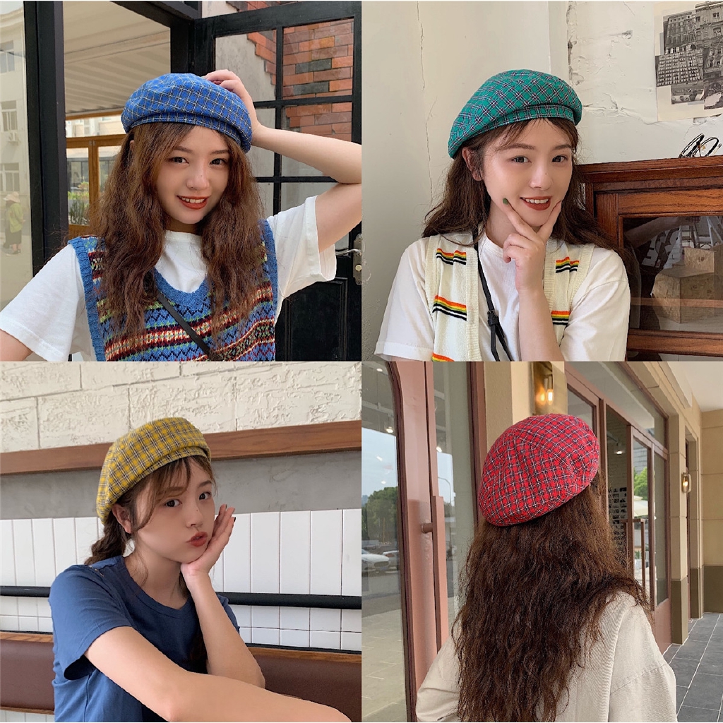 ภาพหน้าปกสินค้าหมวกเบเรต์ ลายสก๊อต สไตล์ญี่ปุ่น เกาหลี น่ารัก สำหรับผู้หญิง