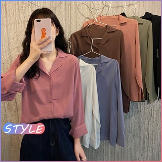 STYLE🔥พร้อมส่ง🔥5002*คอปก แขนยาว มีมากกว่า หลายสี ทรงคลาสสิค ผ้าไหมอิตาลีอย่างดี ผ้าไม่หนามาก ผ้าใส่สบาย เสื้อโอเวอร์size