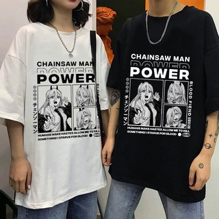 เสื้อยืดลําลอง แขนสั้น พิมพ์ลายอนิเมะ Chainsaw Man Denji Power โอเวอร์ไซซ์ แนวสตรีท แฟชั่นสําหรับผู้ชาย และผู้หญิงS-5XL