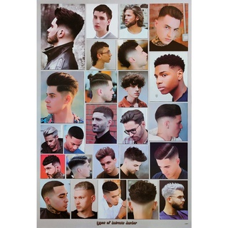 โปสเตอร์ ทรงผมชาย Mens Hairstyles Poster 24”x35” Inch Fashion Barber Salon Hairdresser v15