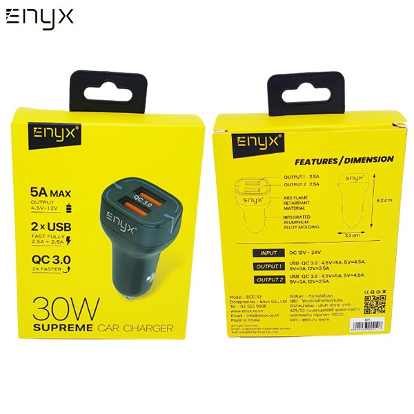 ภาพหน้าปกสินค้าที่ชาร์จในรถ 30W,36W ENYX SUPREME CAR CHARGER USB-C PD 18W + USB QC 3.0 (สำหรับรถยนต์) จากร้าน inconcept บน Shopee