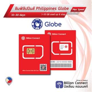 Philippines Sim Card 1-10GB Globe: ซิมฟิลิปปินส์ 10-30 วัน by ซิมต่างประเทศ Billion Connect Official Thailand BC