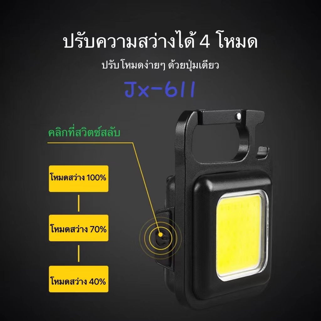 ภาพสินค้าไฟฉาย LED ไฟสปอร์ตไลท์พวงกุญแจพกพา ไว้ใช้ฉุกเฉิน อเนกประสงค์ แบบชาร์จ USB 800ลูเมนส์ 3 โหมด จากร้าน jk_thailand_mall บน Shopee ภาพที่ 2
