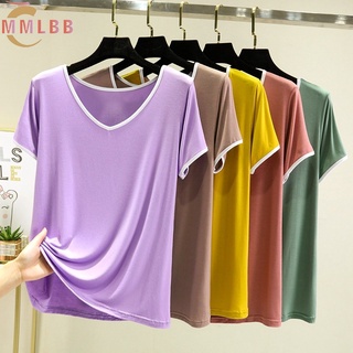 พร้อมส่ง เสื้อยืดลําลอง ผ้าฝ้าย แขนสั้น คอวี ทรงหลวม พลัสไซซ์ สไตล์เกาหลี สําหรับสตรี