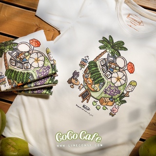 เสื้อยืดผ้าฝ้ายพิมพ์ลายขายดี"Coco Cafe" T-shirt เสื้อยืดลายคาเฟ่ ร้านมะพร้าว สีขาวออฟไวท์