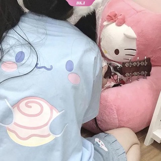 Kawaii เสื้อยืดลําลอง แขนสั้น พิมพ์ลายการ์ตูน Sanrio Cinnamoroll น่ารัก ทรงหลวม ขนาดใหญ่ สไตล์สตรีท ฮาราจูกุ แฟชั่นฤดูร้อน สําหรับสตรี【BK2】