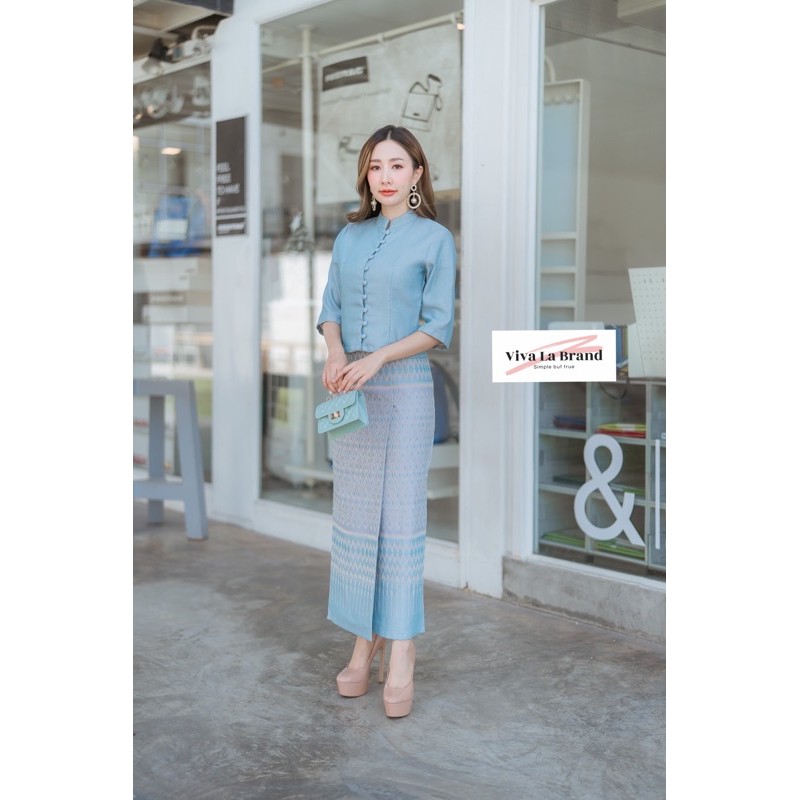 V100-1 ชุดผ้าไทยเซ็ทเสื้อผ้าถุงทอลายเนื้อนิ่ม ทรงสวยดูแพง พร้อมส่งทุกไซส์ มุมมองที่ 5