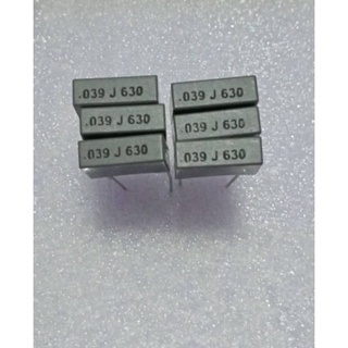 0.039uf 630vdc MKT ขาห่าง15มิล สี่เหลี่ยมสีเทา 0.039 J   630v Capacitor สินค้าของดีในไทยพร้อมส่ง(10ชิ้น)