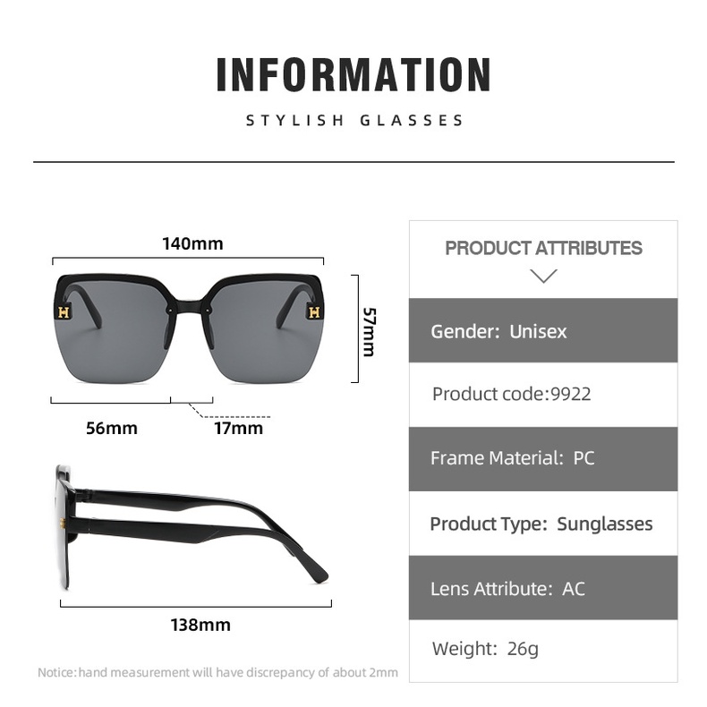 ภาพสินค้าIns แว่นตากันแดดแฟชั่น กรอบสี่เหลี่ยม ไม่มีกรอบแว่น ขนาดใหญ่ ลายโลโก้ H หรูหรา สําหรับผู้ชาย ผู้หญิง จากร้าน teamor520.th บน Shopee ภาพที่ 2