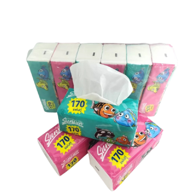 โปรโมชั่น : ส่งจากไทย ห่อใหญ่ คุ้มมาก  ทิชชู่ Sunsun 1 ห่อ 170 แผ่นหนา 2 ชั้น คละรุ่นคละสี