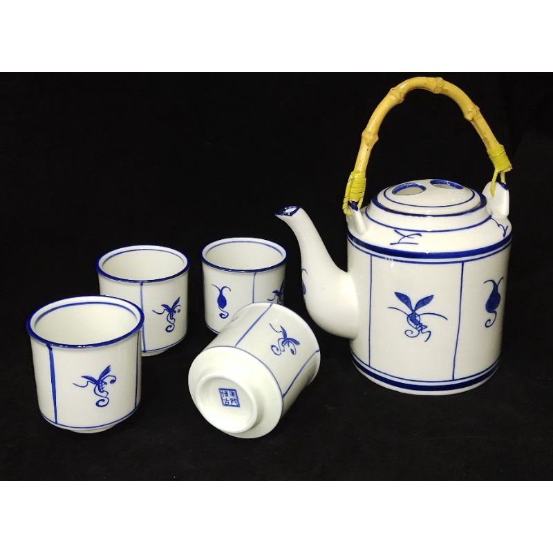 ชุดน้ำชาชุดชงชา-กาน้ำชาเซรามิคงานกังไส-เขียนลายมือโบราณสวยงาน-พร้อมถ้วยน้ำชา4ใบ-ถาดรอง-เครื่องปั้นดินเผาชั้นดีที่สุด