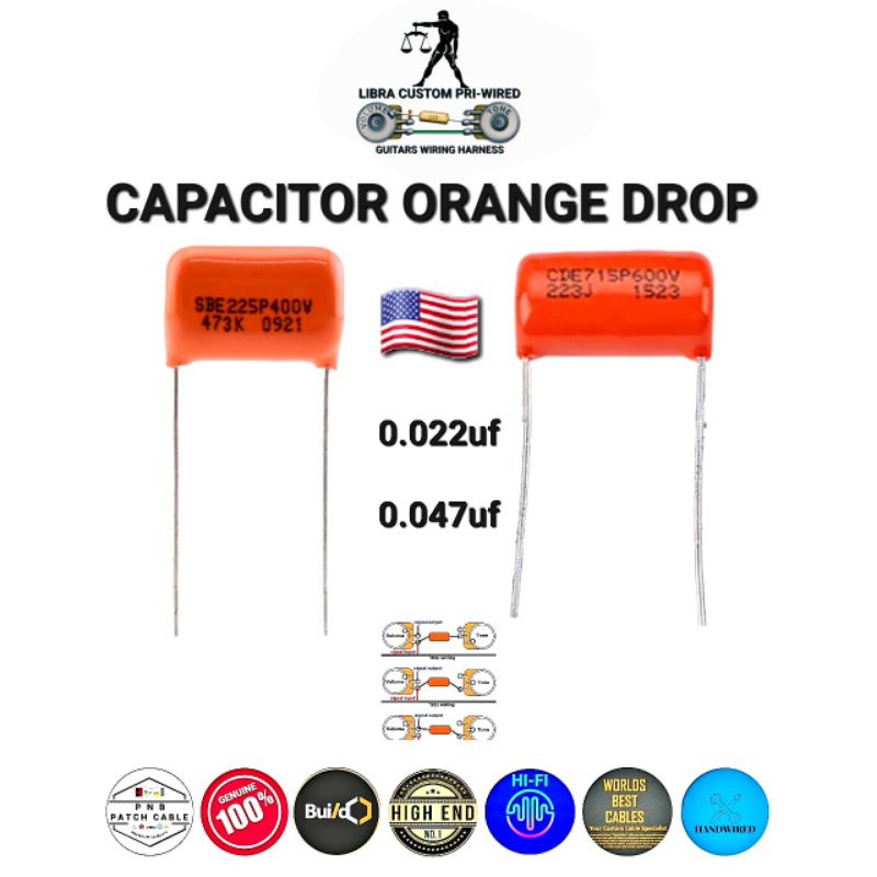 CAPACITOR ORANGE DROP คาปาซิเตอร์สำหรับกีต้าร์ ตัวเลือก 0.022uf และ 0