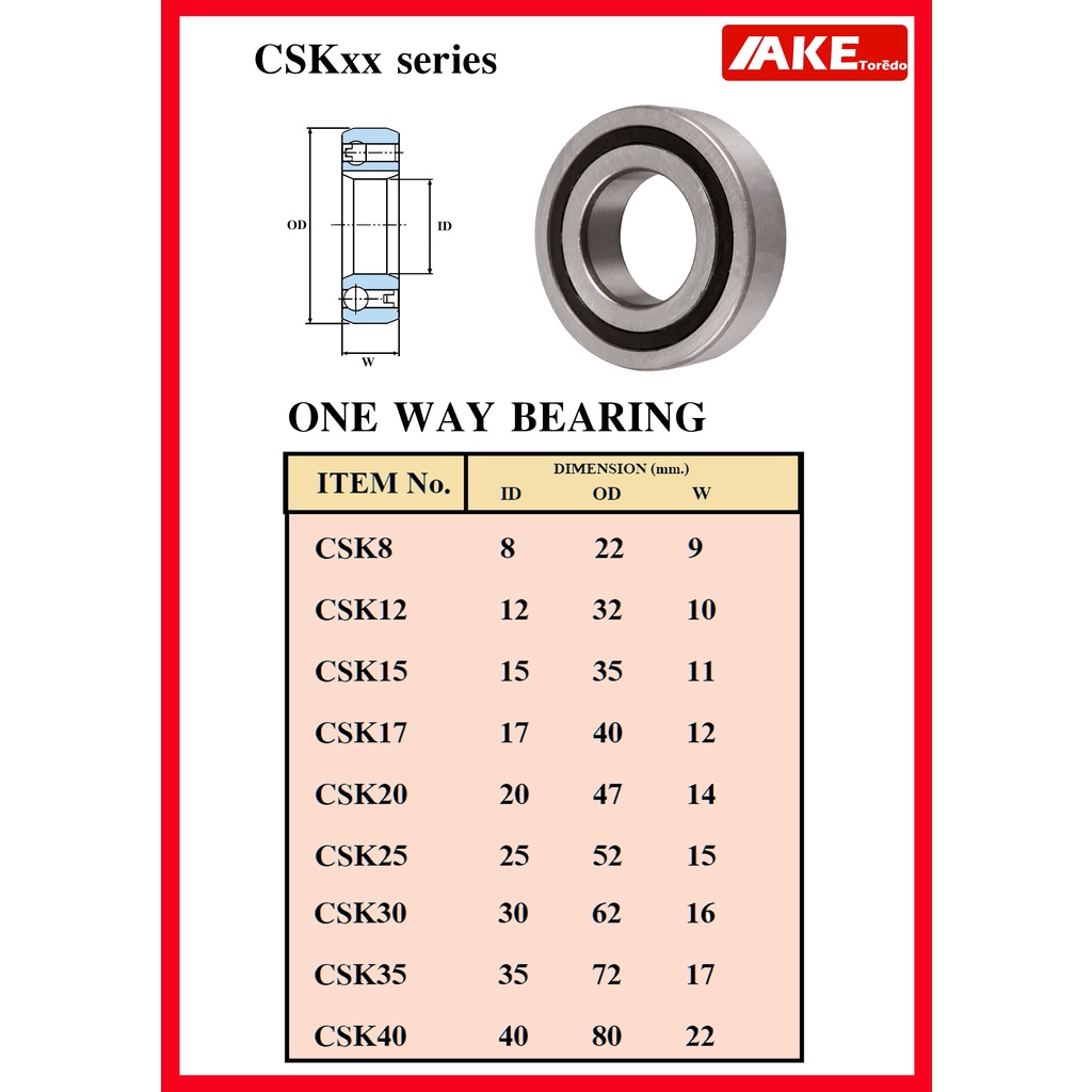 kk20-csk20-kk25-csk25-kk30-csk23-ตลับลูกปืนหมุนทางเดียว-one-way-bearing-csk-จัดจำหน่ายโดย-ake-tor-do