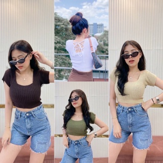 ROPE TOP เสื้อครอปไหมพรหมร้อยเชือกโชว์หลัง🔥พร้อมส่ง