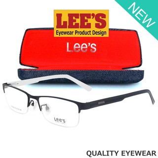 Lees แว่นตา รุ่น 50652 C-20 สีดำตัดขาว กรอบเซาะร่อง ขาสปริง วัสดุ สแตนเลส สตีล (สำหรับตัดเลนส์) Eyeglasses