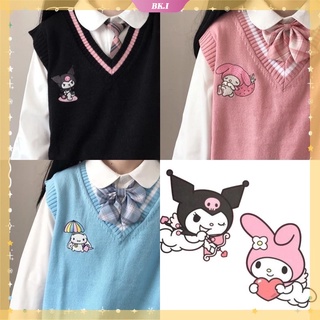 เสื้อกั๊กกันหนาว คอวี ผ้าวูล ลายการ์ตูนอนิเมะ Kawaii Kuromi My Melody Cinnamoroll Sanrioes สไตล์โลลิต้า สําหรับผู้หญิง