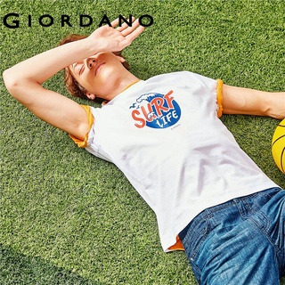 Giordano Men เสื้อยืดแขนสั้นคอกลม สกรีนลวดลายข้อความ Free Shipping 01089002 BCFA