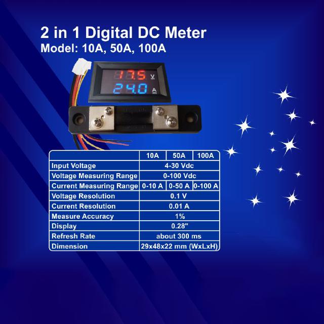 เกจวัดโวล์ท วัดแอมป์ 2 in 1 Digital DC Meter