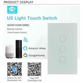 WiFi Smart Switch สวิตซ์ สัมผัส อัจฉริยะ Touch Wall Switch Smart Life 3 สวิตซ์ (แบบต้องมีสาย N)