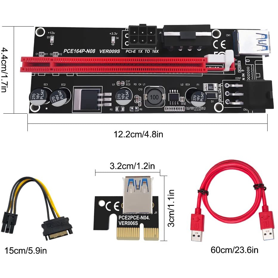 ภาพหน้าปกสินค้าRiser 009s สายไรเซอร์ Pci-e riser 1x to 16x Pci Express riser card riser for bitcoin จากร้าน fasterpc บน Shopee