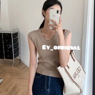 Ey_official#757#พร้อมส่ง เสื้อไหมพรมแขนกุดคอUออกแบบสไตล์เกาหลีผ้านิ่มใส่สบาย