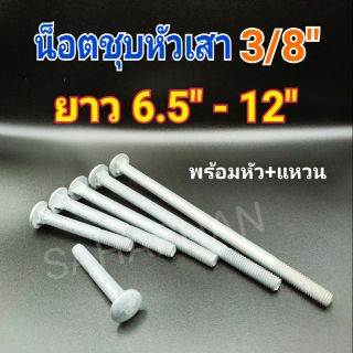 น็อตชุบ 3/8" 3 หุล สามหุน 1 ชุด หัวกลม เสาบ้าน HDG กัลวาไนท์ กัมมาไน น๊อต เรือ ทะเล เกลือ แข็ง ไม้ จีน หุน น็อตจีน H.D.G