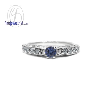 Finejewelthai-แหวนไพลิน-ไพลินแท้-แหวนเพชรCZ-แหวนเงินแท้-พลอยประจำเดือนเกิด-Blue-Sapphire-Silver-Ring-Birthstone-R1294bl