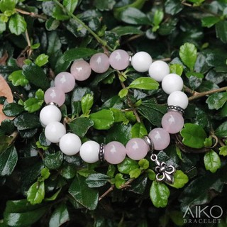 สร้อยข้อมือหินนำโชค The Aqua White Agate / Rose Quartz