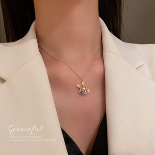 Japanese and Korean rotatable zircon flower necklace womens design sense necklace wind temperament clavicle chain for g