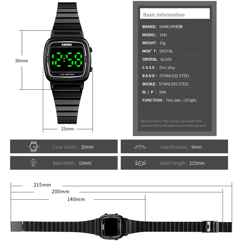 skmei-นาฬิกาข้อมือดิจิตอลแฟชั่นสําหรับสตรีสายเข็มขัดสแตนเลสมีไฟ-led-กันน้ํา