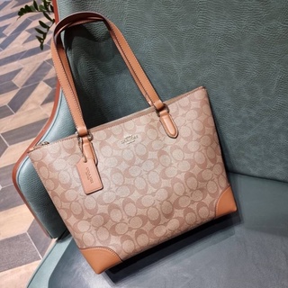 COACH F29208 ZIP TOP TOTE IN SIGNATURE CANVASแท้💯outlet