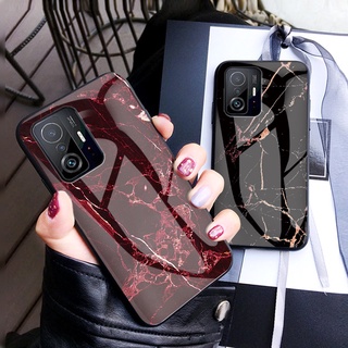 เคสโทรศัพท์ Xiaomi Mi 11T Pro 11 Lite 5G NE Casing Marble Back Tempered Glass Cover Silicon Soft Edges Shell เคส Mi 11T 11TPro Phone Case